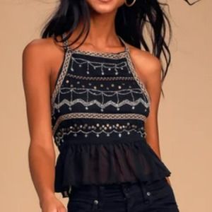 NWT Free People Women's Camille Black Embellished Backless Cami Top Size Medium
